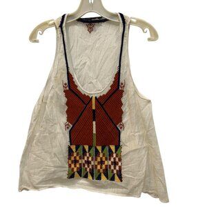 of two minds embroidered ethnic crinkle sleeveless tunic top S